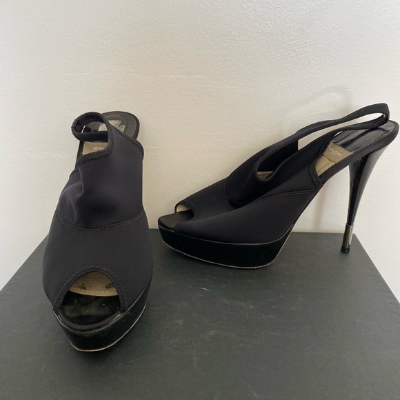 Baldan Peep Toe Slingback Black Pump - Picture 1 of 6